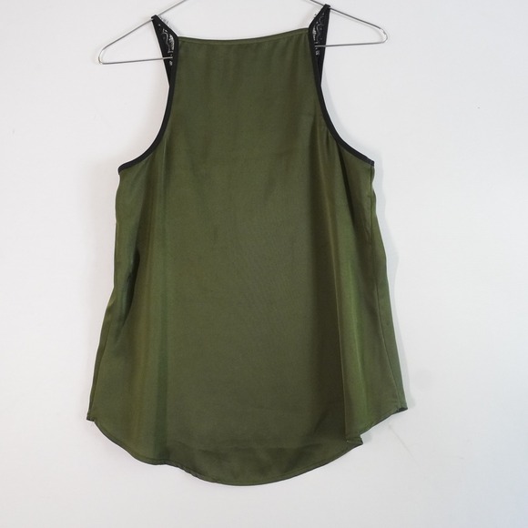 Express Green Tank Top Black Lace Trim V-Neck Sleeveless Blouse XS y2K Going out - Picture 6 of 8